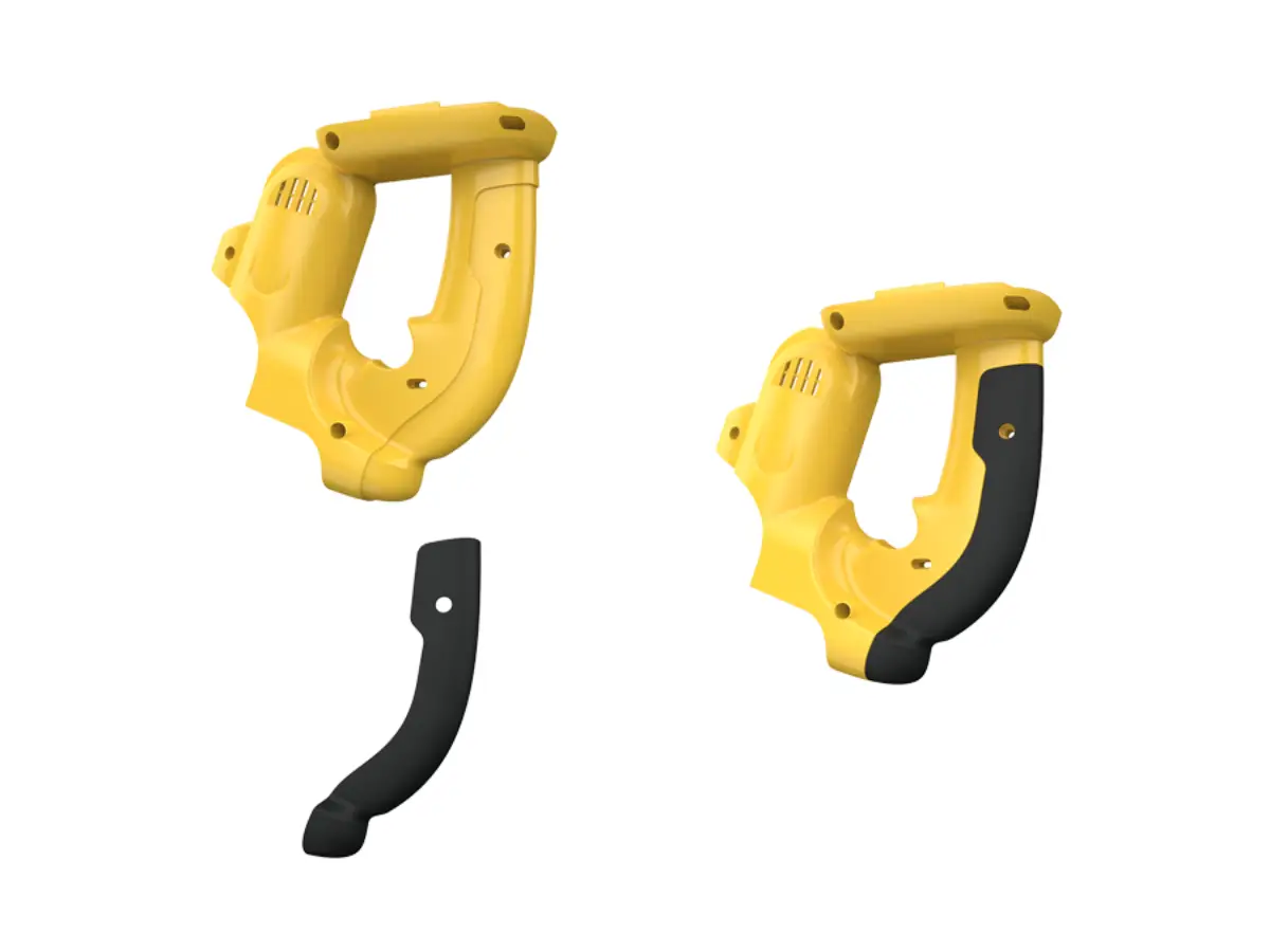 Yellow power tool handles with black grips